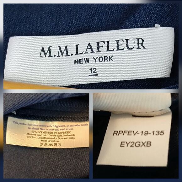 M. M. Lafleur New York SZ 12 Emily Dress 3/4 Sleeve Square Neck Pockets Navy - Picture 8 of 8